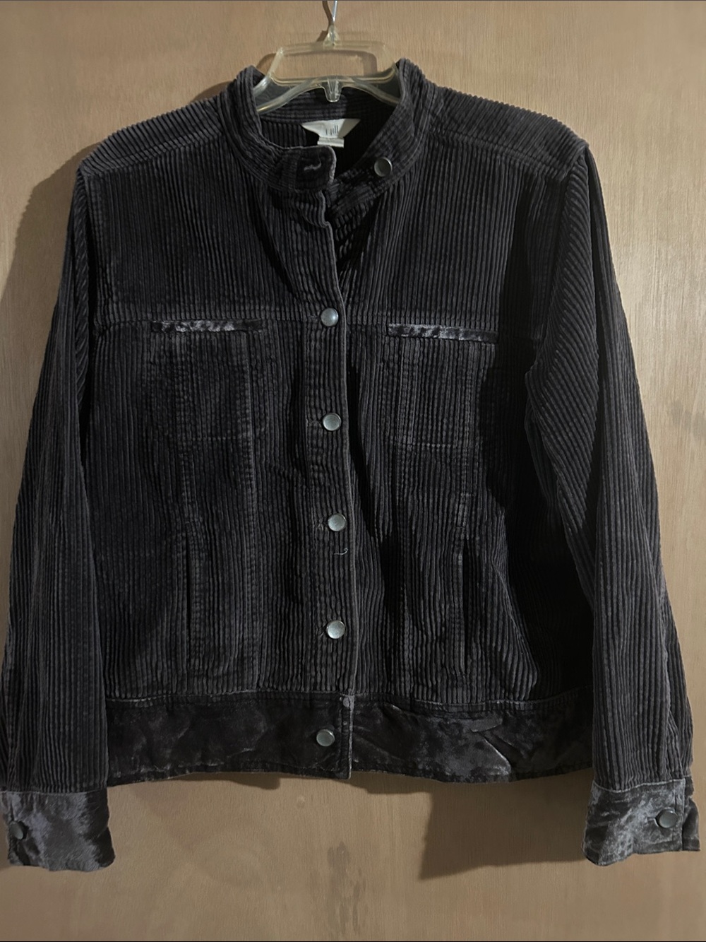 J. Jill Corduroy Button-Front Jacket with Velvet Trim - Brown